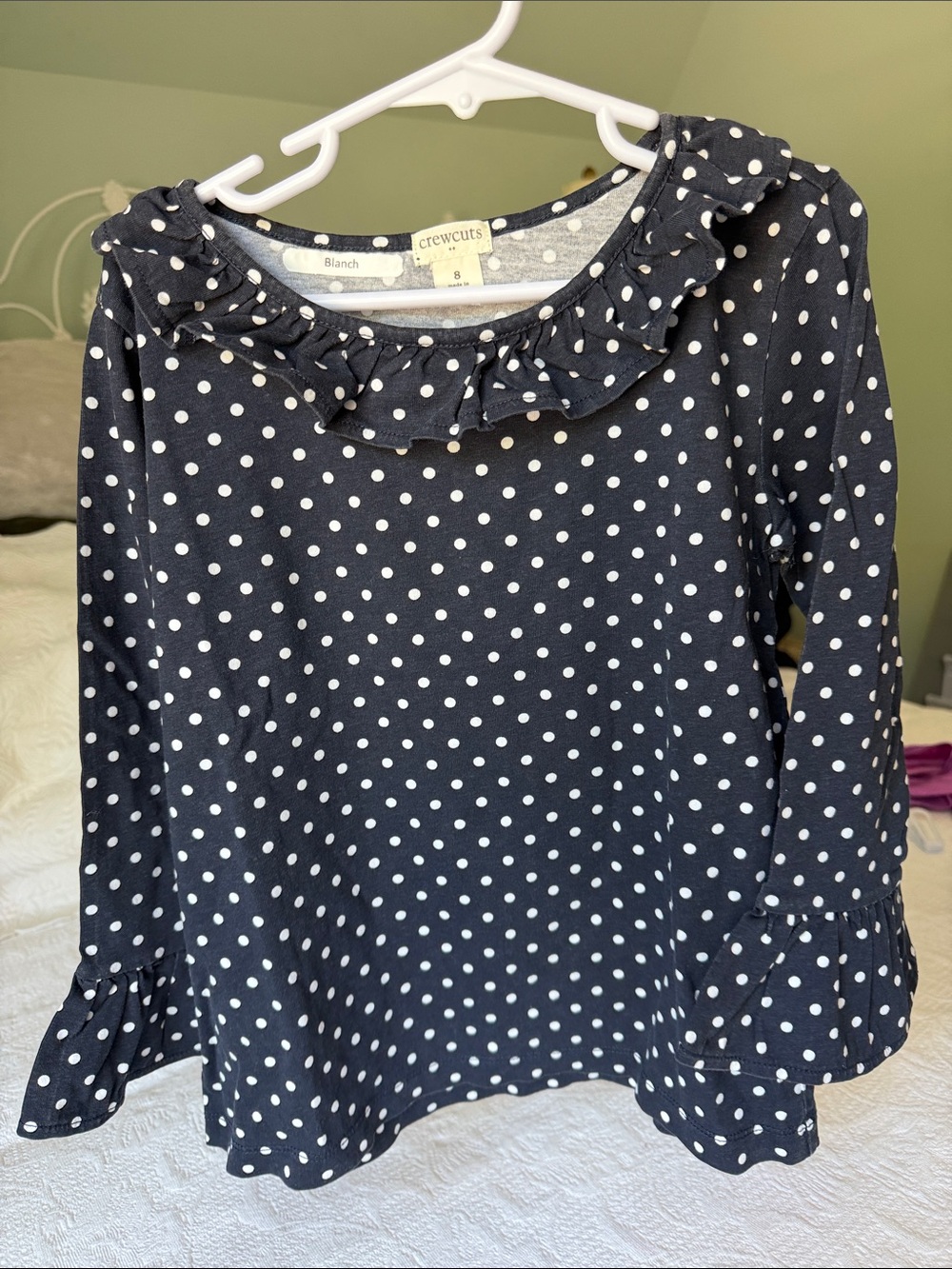 Crewcuts Navy Polka Dot Ruffle-Neck and Sleeves Girls 8